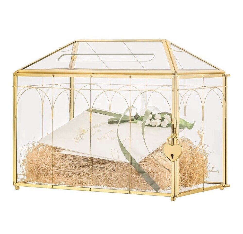 NCYP Glass Cards Box with Slot and Lock for Wedding - 12.6" x 5.9" x 9" Box Only